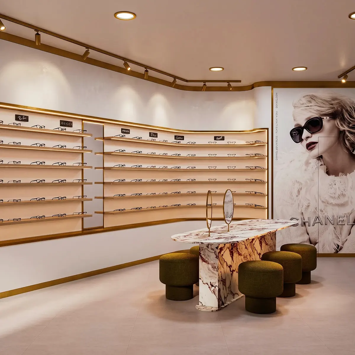 Cream gold luxury sunglasses boutique concept