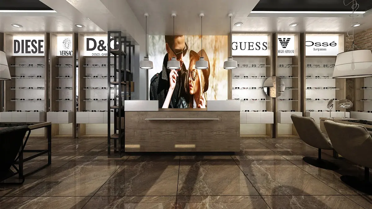 Dark luxury multi-brand optical lounge concept
